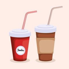 soda and coffee in plastic container vector illustration design