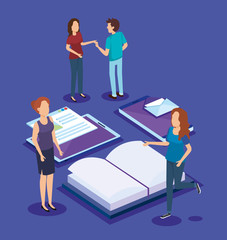 education icons with teamwork paople isometric vector illustration design