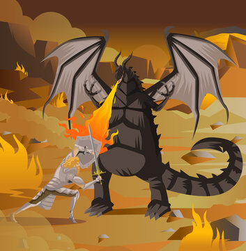 knight fighting black dragon