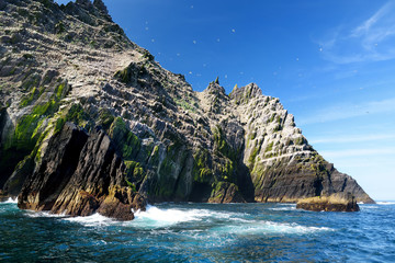 Fototapeta na wymiar Little Skellig Island, home to many various seabirds and the second largest gannets colony in the world, County Kerry, Ireland.