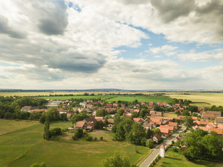 Fototapeta na wymiar The village of Minsleben near Wernigeorde from above ( Harz region, Saxony-Anhalt / Germany )