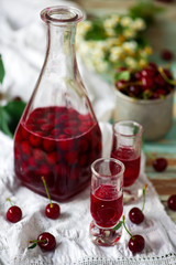 Cherry vodka..style vintage. selective focus