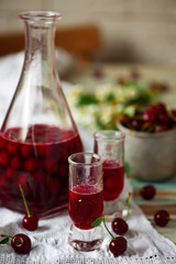 Cherry vodka..style vintage. selective focus