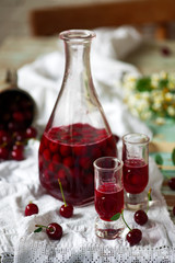Cherry vodka..style vintage. selective focus