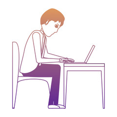 Cartoon businessman at desk over white background, colorful design. vector illustration