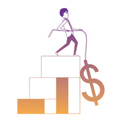 businessman pushing a money symbol over white background, vector illustration