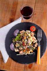 Linguine pasta with fish molluscs and crustaceans and aromas 