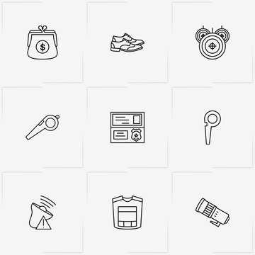 Police line icon set with loudspeaker, shoes  and police card