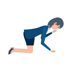 Cartoon businesswoman crouched icon over white background, vector illustration