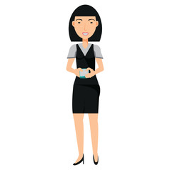Cartoon woman using a cellphone over white background, vector illustration