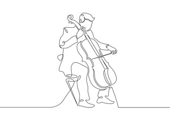 A continuous single drawn single line of a musician is played by a cellist man. © derplan13