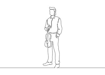 continuous one drawn single line of a musician is played by a violinist male