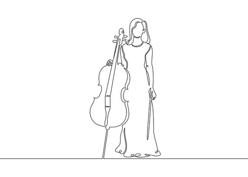 woman with cello single line drawing clip art preview