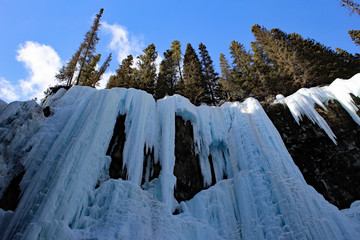 Monumental frozen waterfalls, Johnston canyon in Banff National Park, Canada