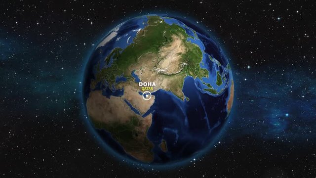 QATAR DOHA ZOOM IN FROM SPACE