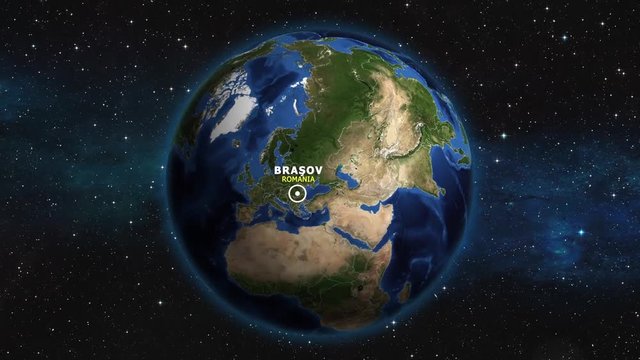 ROMANIA BRASOV ZOOM IN FROM SPACE