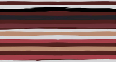 Brown Horizontal Watercolor Stripes Seamless Vector Winter Pattern. Old Style Hand Painted Graffiti Lines. Retro Vintage Narrow Seamless Sailor Stripes. Rough Cool Grunge Banner Paintbrush Background.