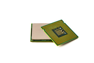 Isolated CPU or central processing unit on white background, two CPU and two socket type studio...
