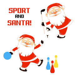 Set of Santa Claus playing sports games
