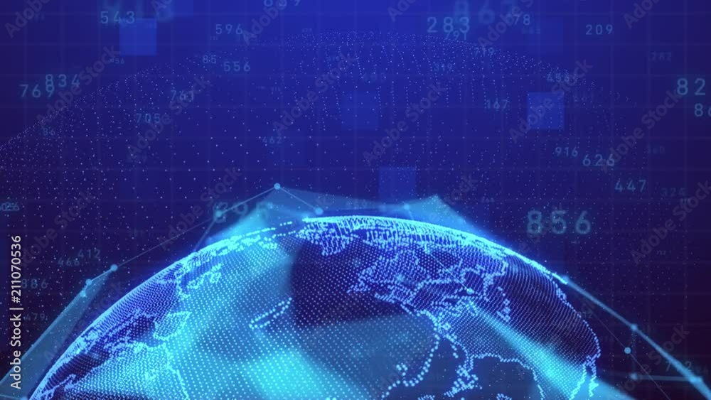 Poster planet earth rotating animation future technology business concept with plexus network and code running
