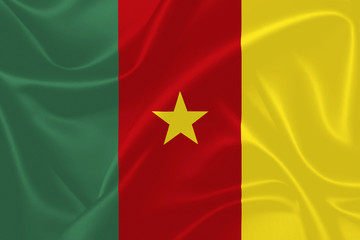 Illustration of Cameroon waving fabric flag. 