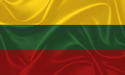 Illustration of Lithuania waving fabric flag. 