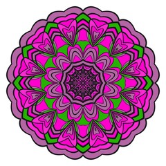 Ethnic floral ornamental mandala. Decorative art-deco design element. Hand drawn color vector illustration