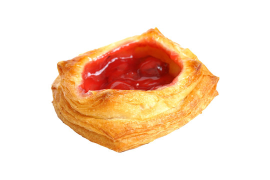 danish pastry filled raspberry jam, selective focus,  isolated on white with clipping path