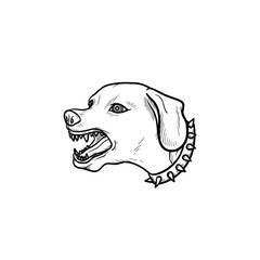 Angry dog with teeth hand drawn outline doodle icon. Vicious barking dog as security animal and aggression concept. Vector sketch illustration for print, mobile and infographics on white background.