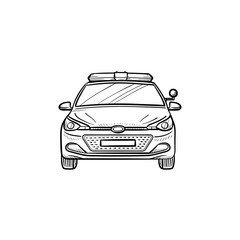 Obraz premium Police car lights and siren hand drawn outline doodle icon. Police, cop, emergency sound, help, criminal concept. Vector sketch illustration for print, web, mobile and infographics on white background
