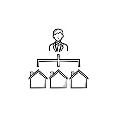 Real estate broker hand drawn outline doodle icon. Agent connected with housing web as modern realty agent network concept. Vector sketch illustration for print, web, mobile and infographics.