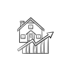 Real estate market growth chart hand drawn outline doodle icon. Realty price, investment and finance concept. Vector sketch illustration for print, web, mobile and infographics on white background.