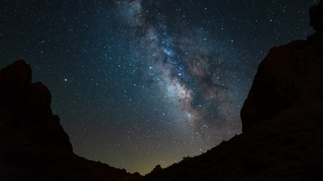 Milky Way to Sunrise Rocky Cliff in Trona Pinnacles Mojave Desert California