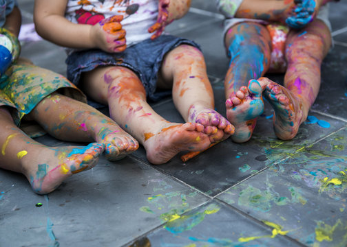 Messy kids with paint