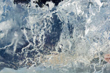 The texture of the ice. The frozen water.Winter background   