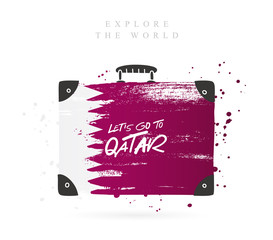 Suitcase with the flag of Qatar. Lettering
