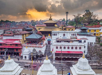 View at Pashupatinath main complex during the sunset © oldmn