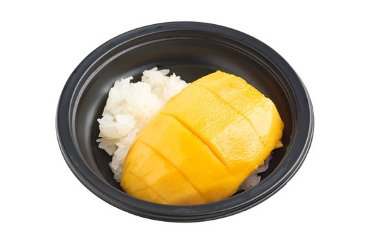 mango with sticky rice on white background