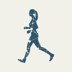 Running woman. Side view silhouette. Sport and recreation. Silhouette textured by lines and dots pattern