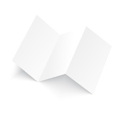 Blank three folded fold paper leaflet, flyer, broadsheet. Vector illustration.