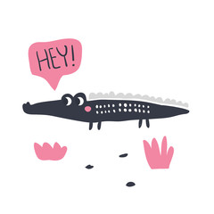 Cute hand drawn portrait of a crocodile