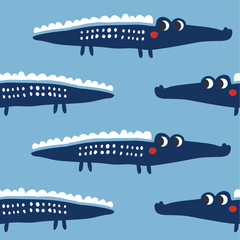 Kids hand drawn seamless pattern with crocodiles