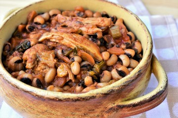 Chicken stew with beans and vegetables, nutrient rich food.