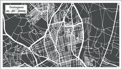 Cartagena Spain City Map in Retro Style. Outline Map.