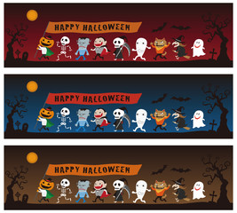 ハロウィンキャラクターのパレードイラスト