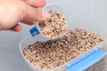 Raw brown rice isolated on white