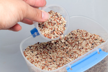 Raw brown rice isolated on white