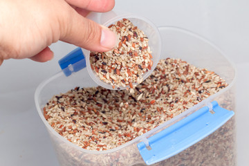 Raw brown rice isolated on white