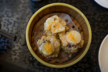 Scallop topped Shu mai - dimsum - with fish roe