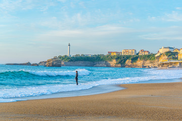 Sunset view of the grande beach in Biarritz, France - obrazy, fototapety, plakaty